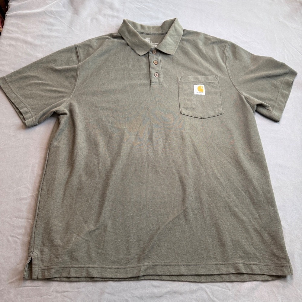 Carhartt Mens Short Sleeve Pocket Polo Shirt Moss Green Size Large